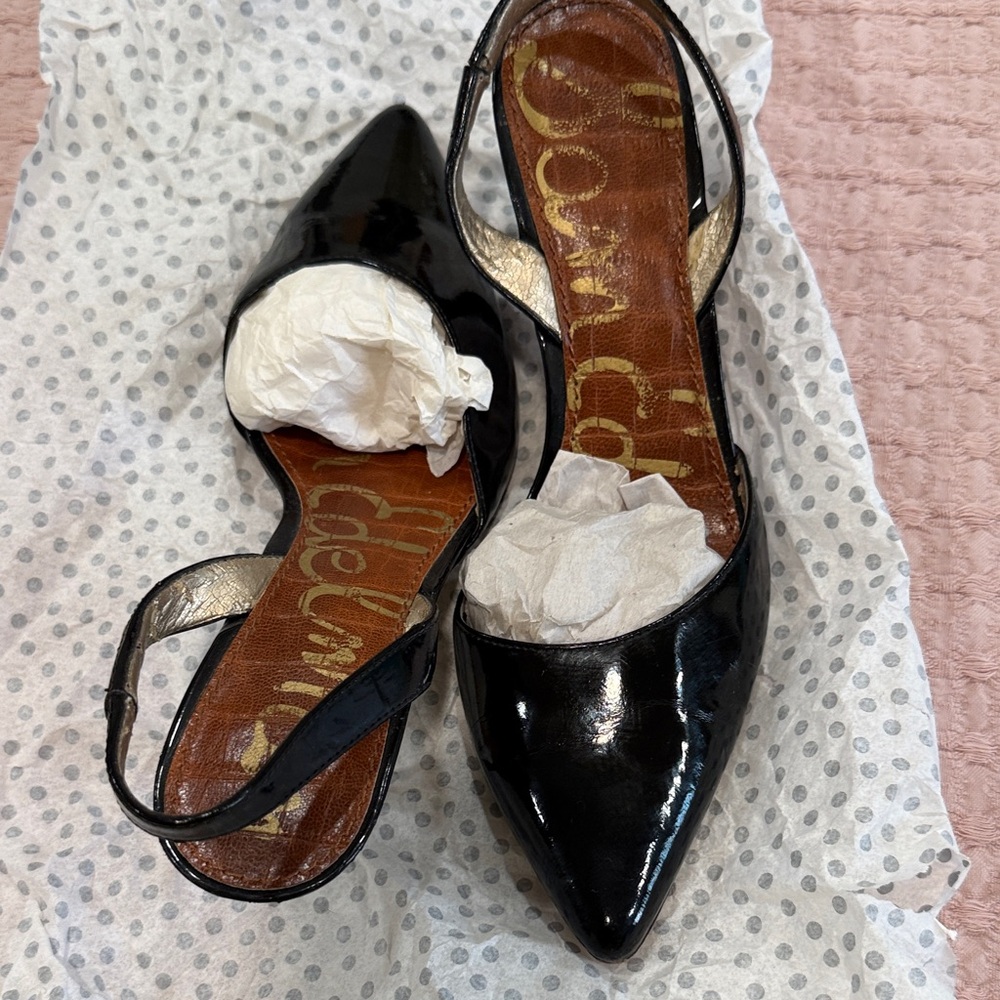 Sam Edelman Black Patent Pointed-Toe Slingback Heels